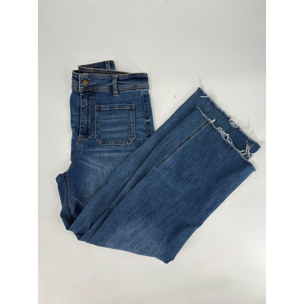 OAT New York Wide Leg Patch Pocket Raw Hem Jeans Medium Wash Size 8/29